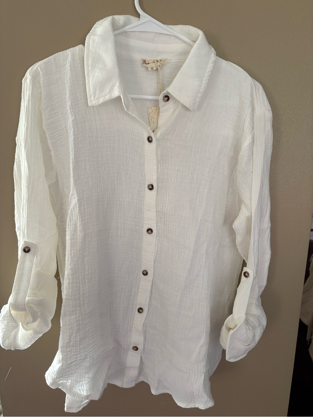 Hem & Thread White Gauze Long Sleeve Button-Up Shirt